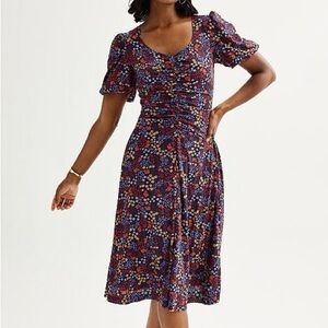 XXL Draper James Ditsy Floral Puff Sleeve Ruched Midi Dress Boho Cottagecore